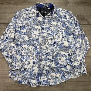 Robert Graham Shirt Mens 3XL Blue Skull Graphic Stretch Button Front Long Sleeve